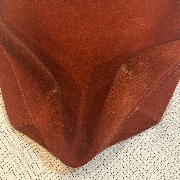 Mansur Gavriel Brick Red Suede Drawstring Hobo Bag